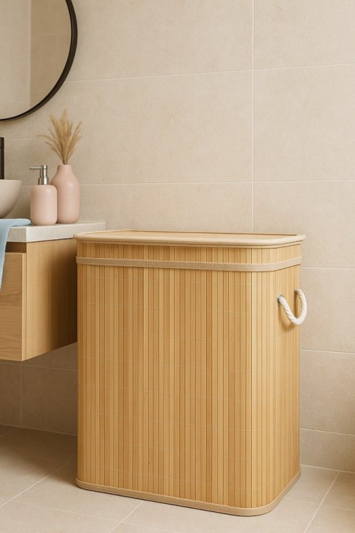 Dvoukomorový bambusový koš na prádlo 100 l